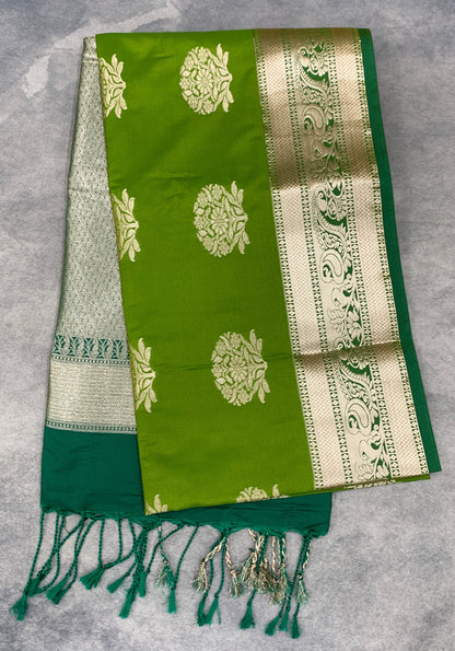 Art Silk Saree Olive Green Colour with Light Green Colour Border