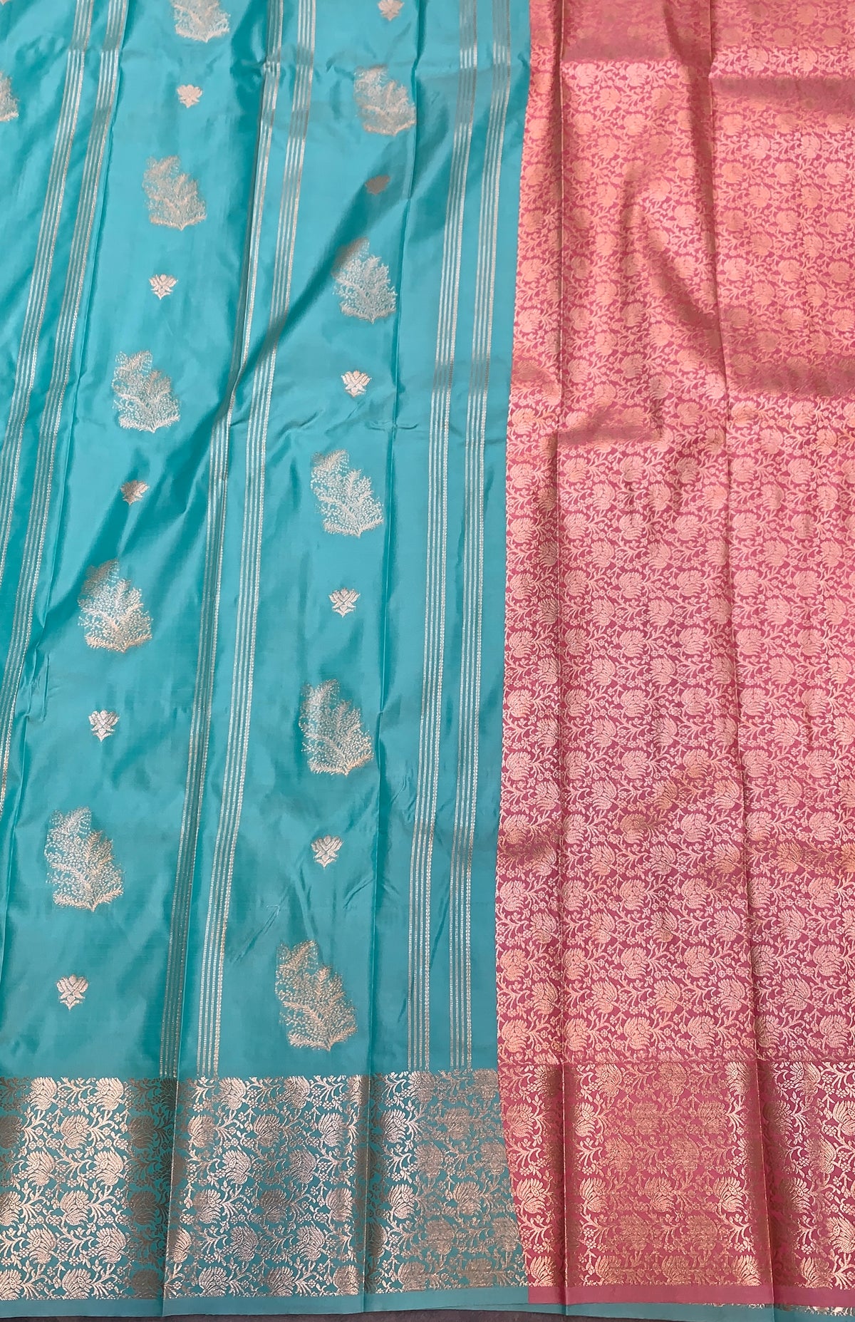 Soft Silk Casual Saree Sapphire with Sliver Zari Border