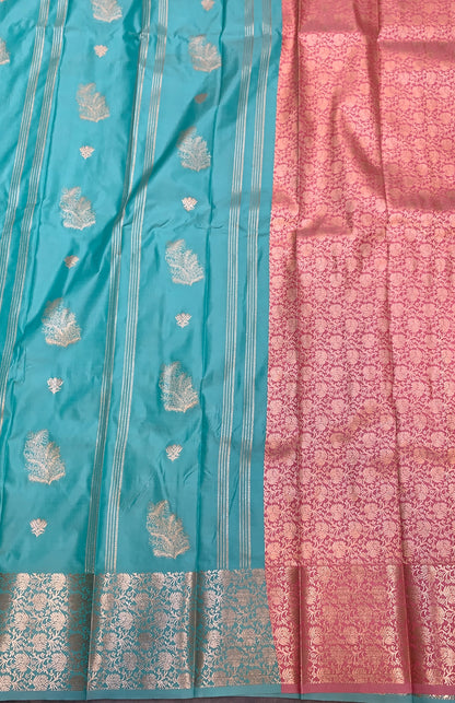 Soft Silk Casual Saree Sapphire with Sliver Zari Border