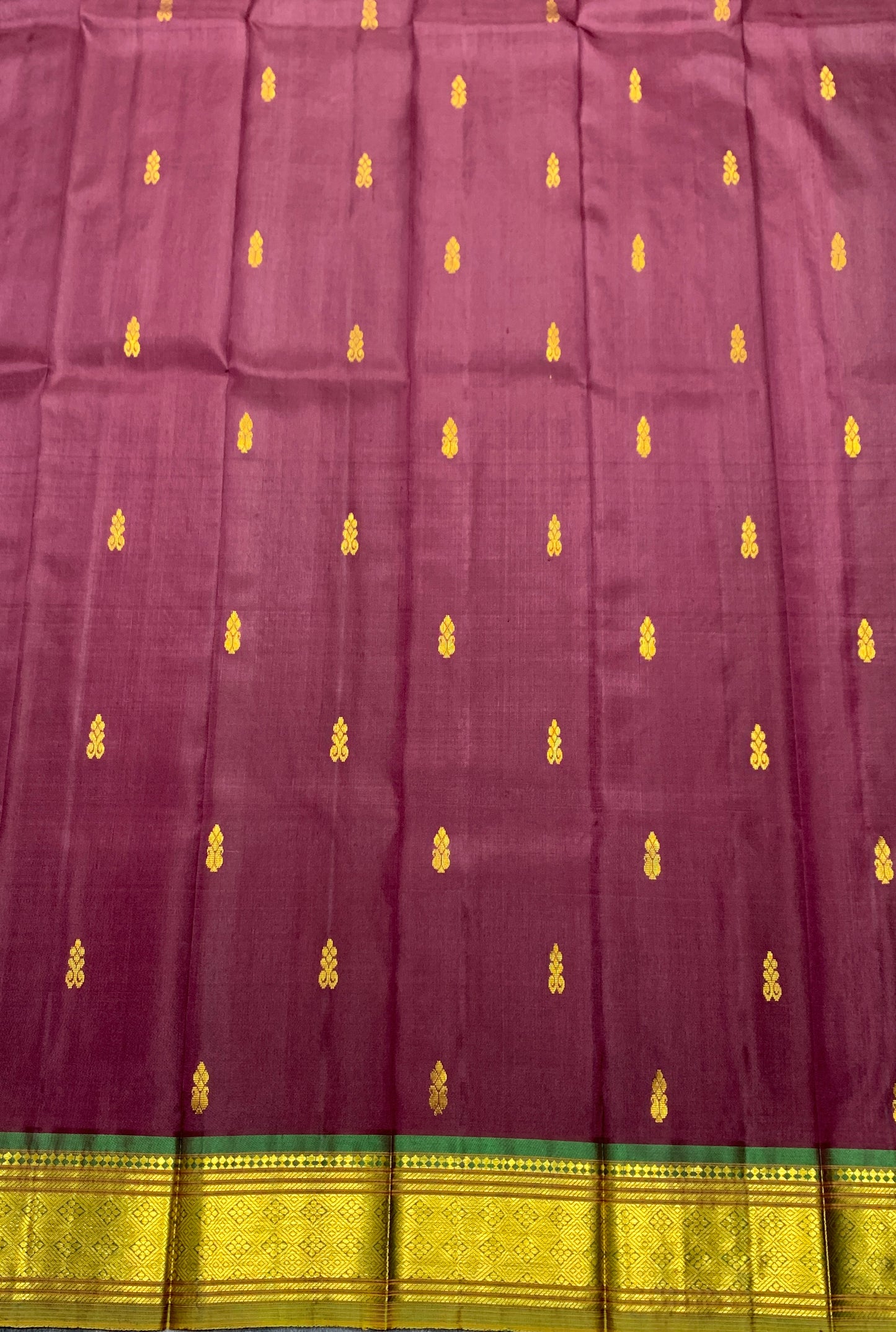 Pure Kanchipuram Silk Saree Brown Colour with Olive Green Border