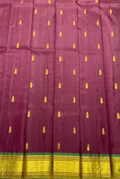 Pure Kanchipuram Silk Saree Brown Colour with Olive Green Border