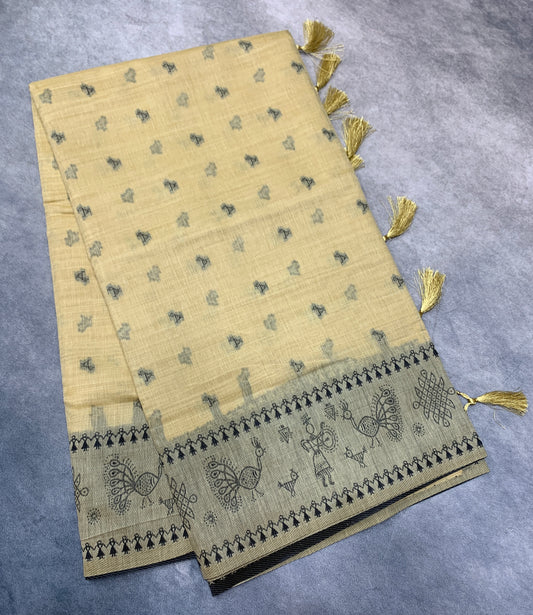Banaras Katan Saree Golden Colour with Katan Work Border