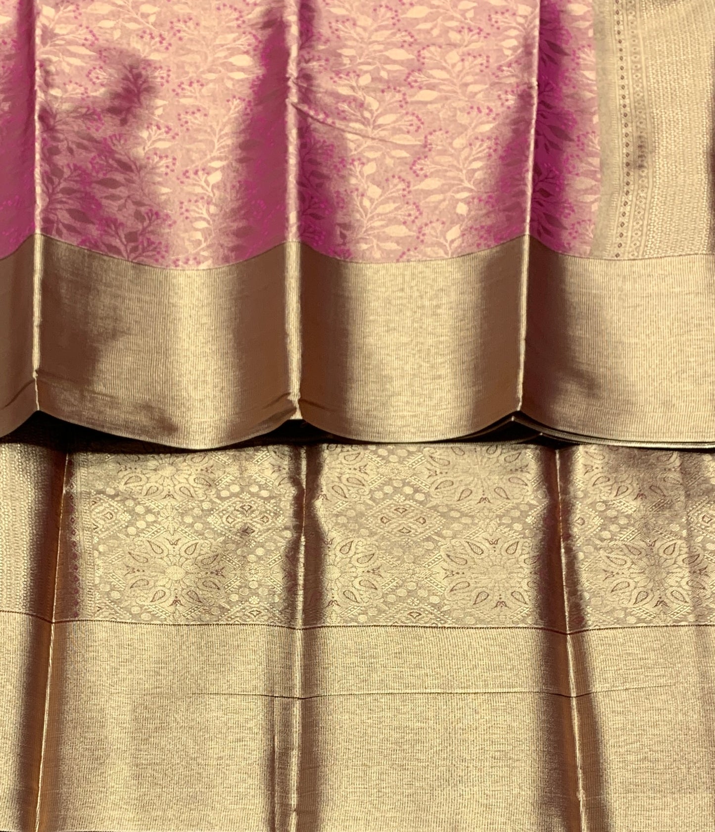 Fancy Tissue Saree Pink Colour with Copper Colour Border