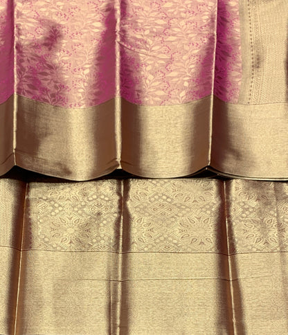 Fancy Tissue Saree Pink Colour with Copper Colour Border