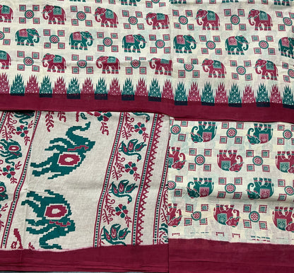 Chettinad Sungudi Cotton Off White Colour with Red Colour Border