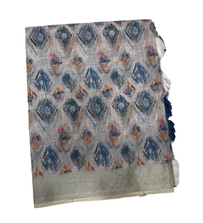 Jute Cotton Saree Light Off White Shade with Thread Border