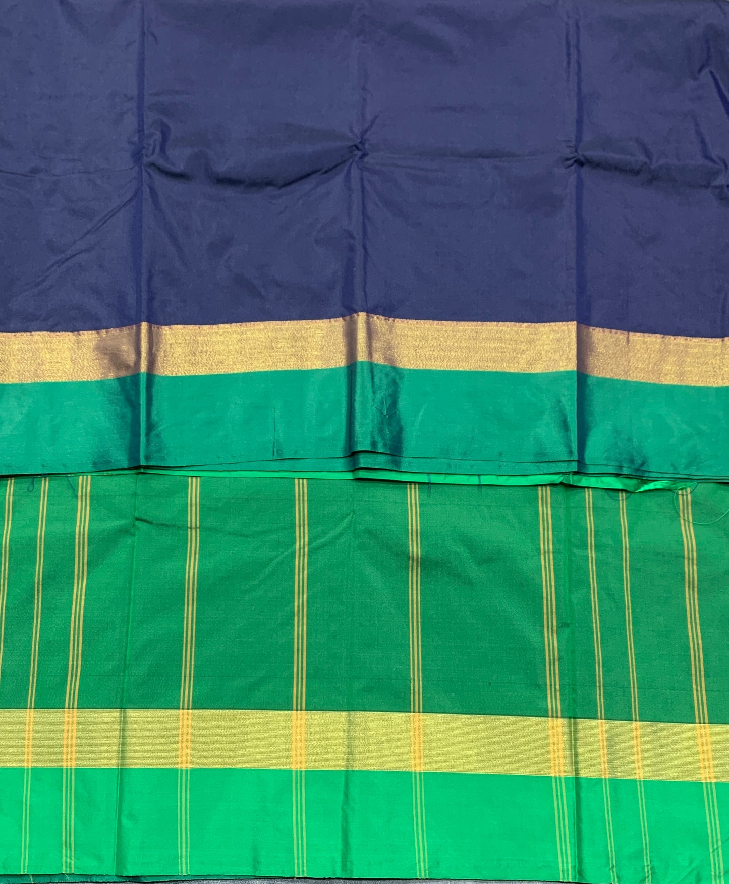 Arani Silk Saree Navy Blue Colour with Green and Golden Zari Border