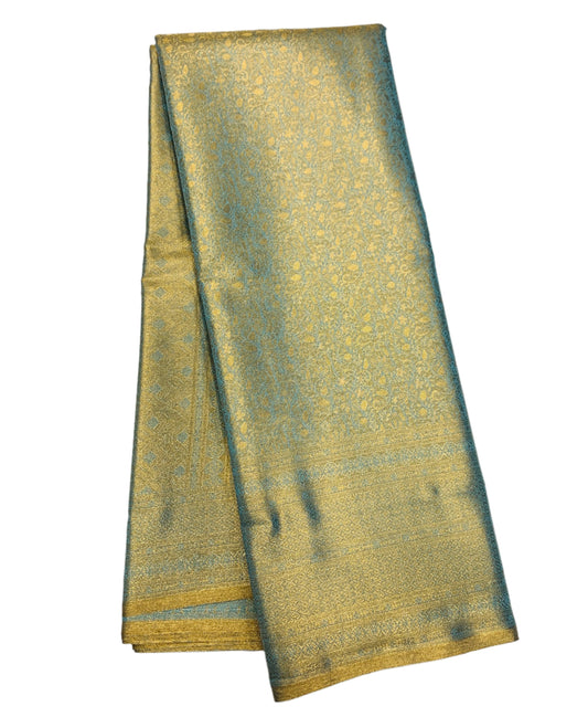 Sapphire and Golden Colour Soft Kanchi Tissue Pattu Saree with Self Border