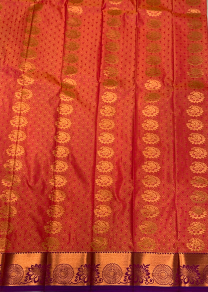 Vegan Silk Saree Orange Colour with Copper Border