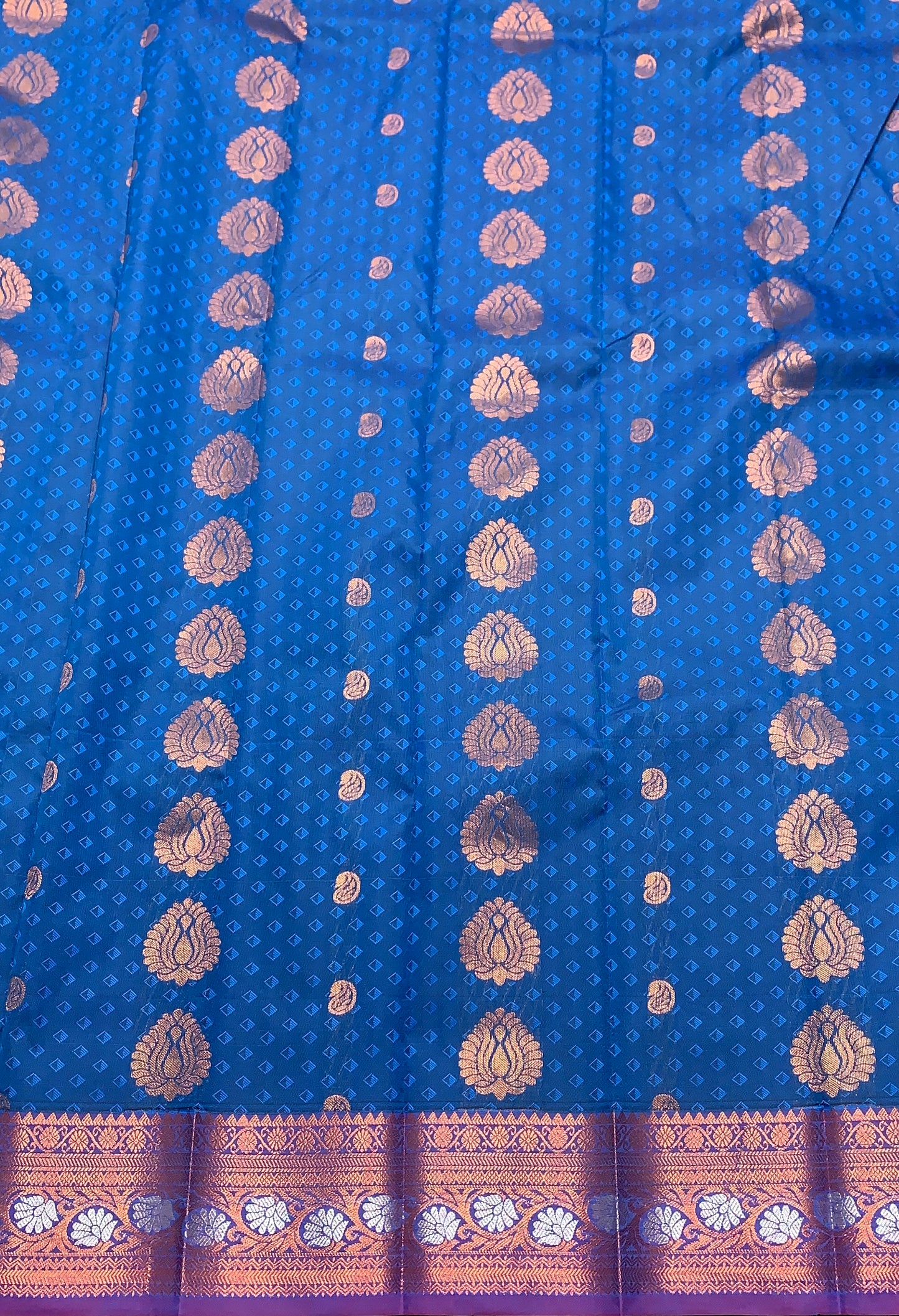 Vegan Silk Saree Blue Colour Saree with Copper Border