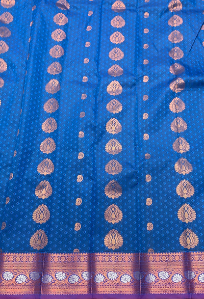 Vegan Silk Saree Blue Colour Saree with Copper Border