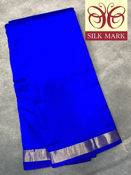 9X5 Pure Silk Royal Blue Colour Dhoti with Golden Zari Border