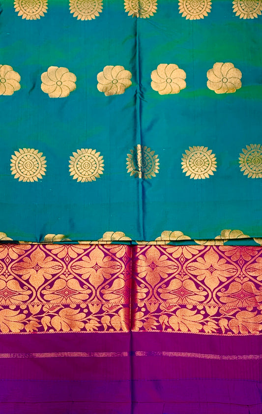 Soft Vegan Silk Saree Rama Blue shade with Floral Design