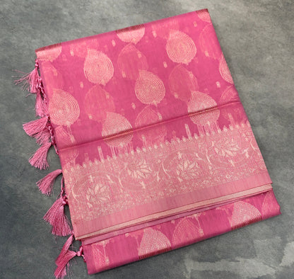 Banaras Katan Saree Baby Pink Colour with Katan Work Border
