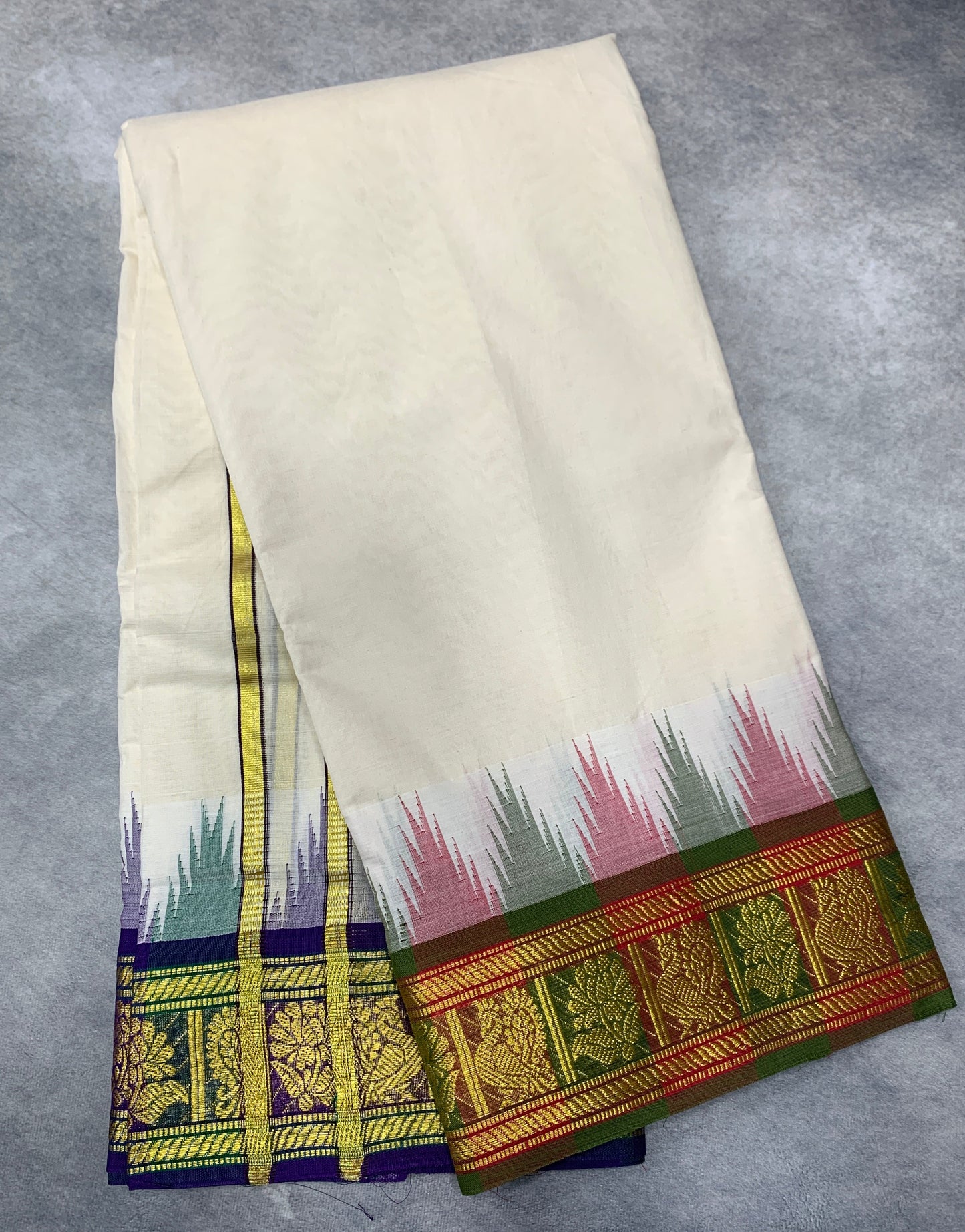 Korvai Cotton Dhoti Half White Colour