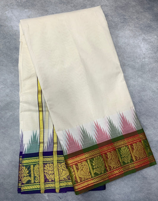 Korvai Cotton Dhoti Half White Colour