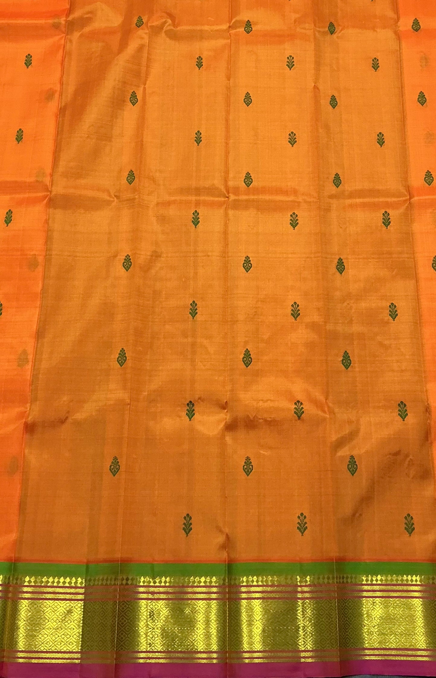 Pure Kanchipuram Silk Saree Mango Yellow Colour with Gold Zari Border