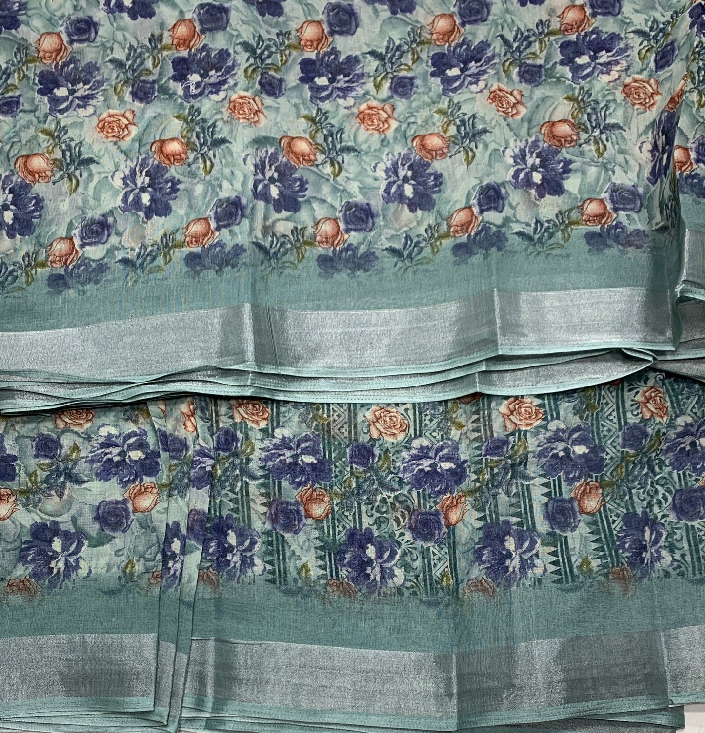 Jute Cotton Saree Pastel Green Shade with Thread Border