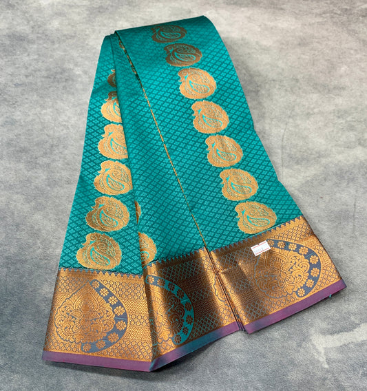Vegan Silk Saree Sapphire Colour Saree with Copper Border