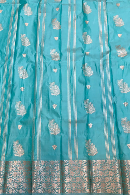 Soft Silk Casual Saree Sapphire with Sliver Zari Border
