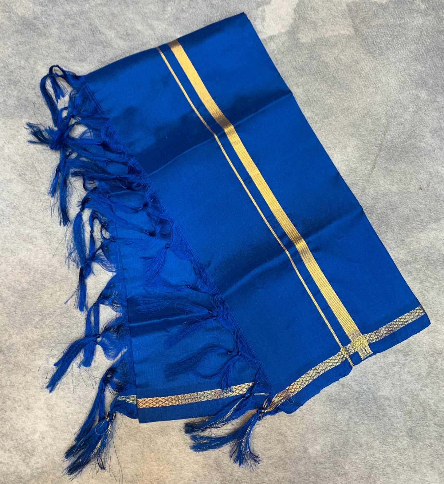 2 Mulam Silk Pooja Towel Dark Blue Colour