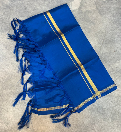 2 Mulam Silk Pooja Towel Dark Blue Colour