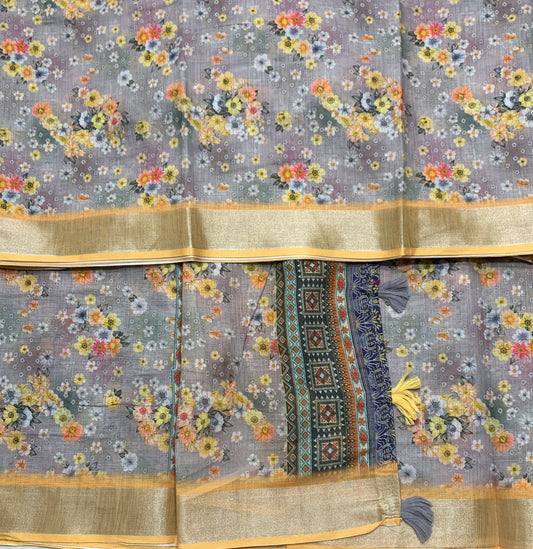 Jute Cotton Saree Gray Colour with Thread Border