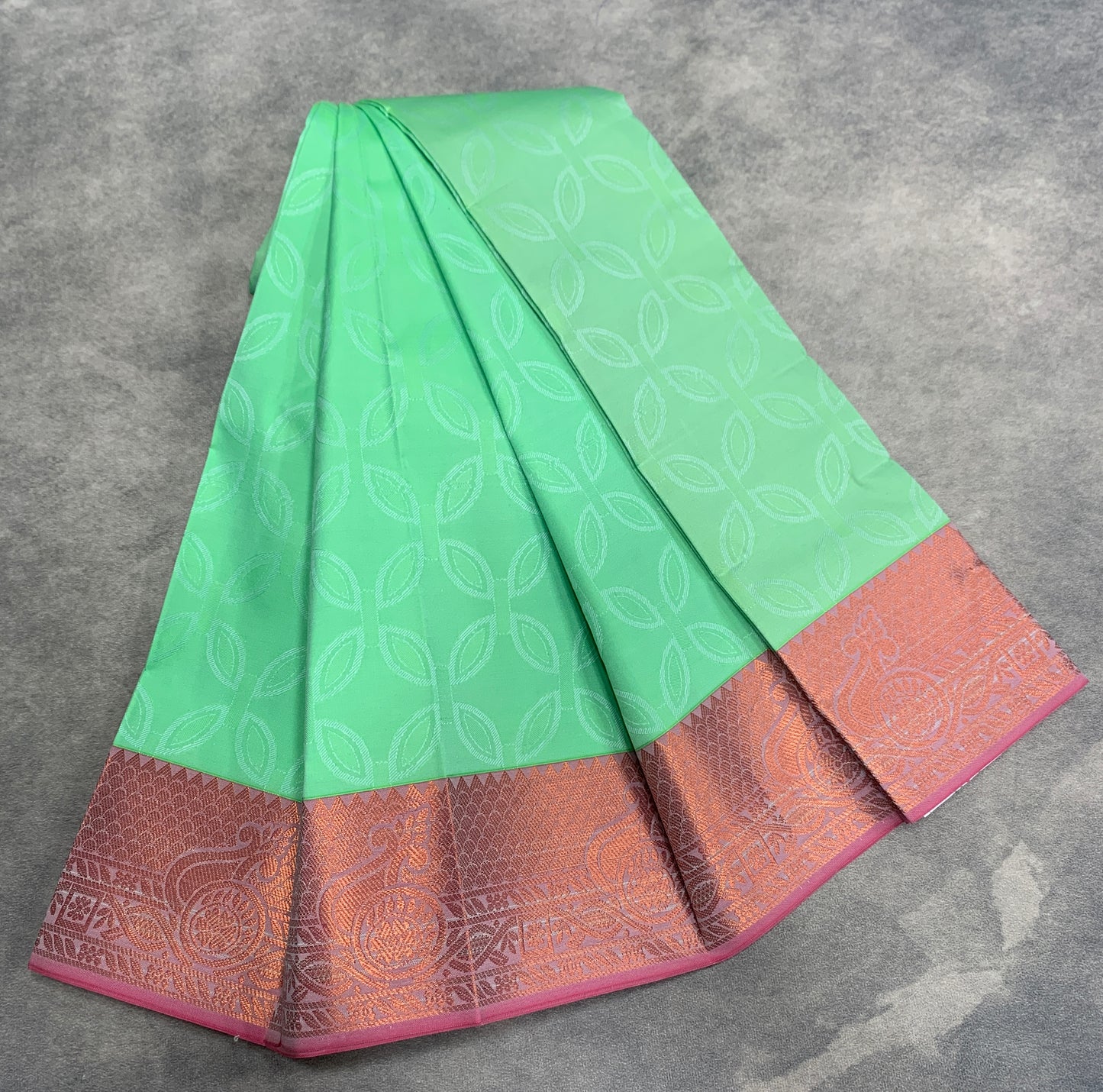 Synthetic Cotton Saree Pista Green Colour with Copper Border