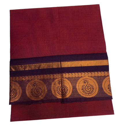 Chettinad Cotton Saree Maroon Colour with Navy Blue Border