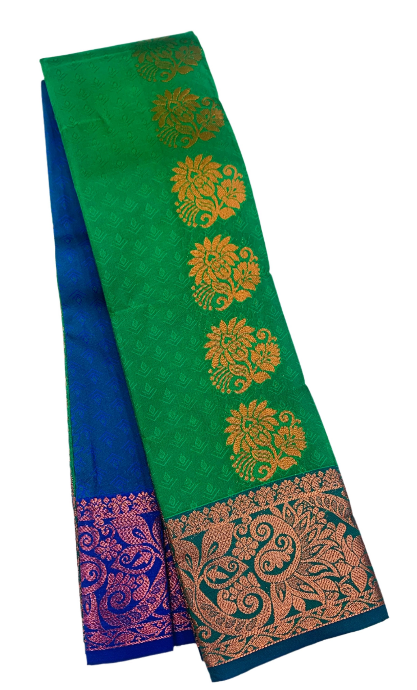 Vegan Silk Saree Leaf Green shade with Copper Border