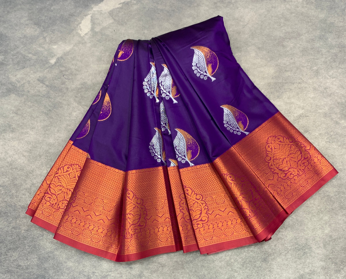 Soft Silk Casual Saree Violet Colour with Maroon Colour Border