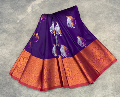 Soft Silk Casual Saree Violet Colour with Maroon Colour Border