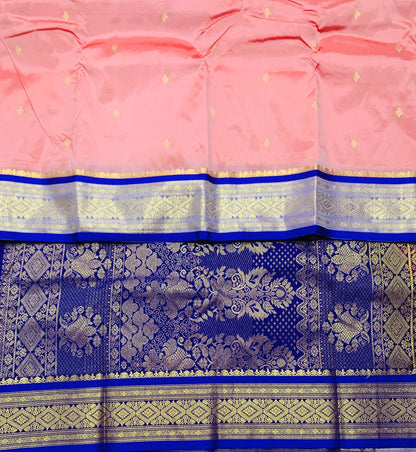 Light Peach Pink Shade Saree with Golden and Blue Border