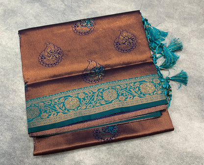 Art Silk Saree Maroon Colour and Stone Work with Rama Green Border
