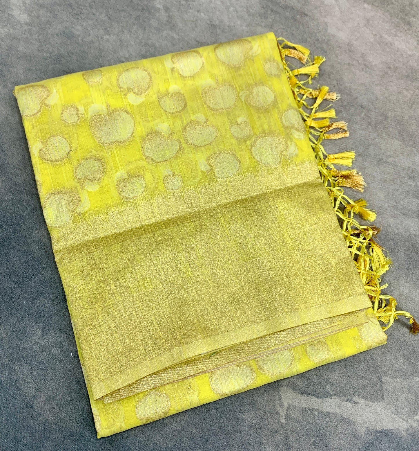 Banaras Katan Saree Yellow Colour with Katan Work Border