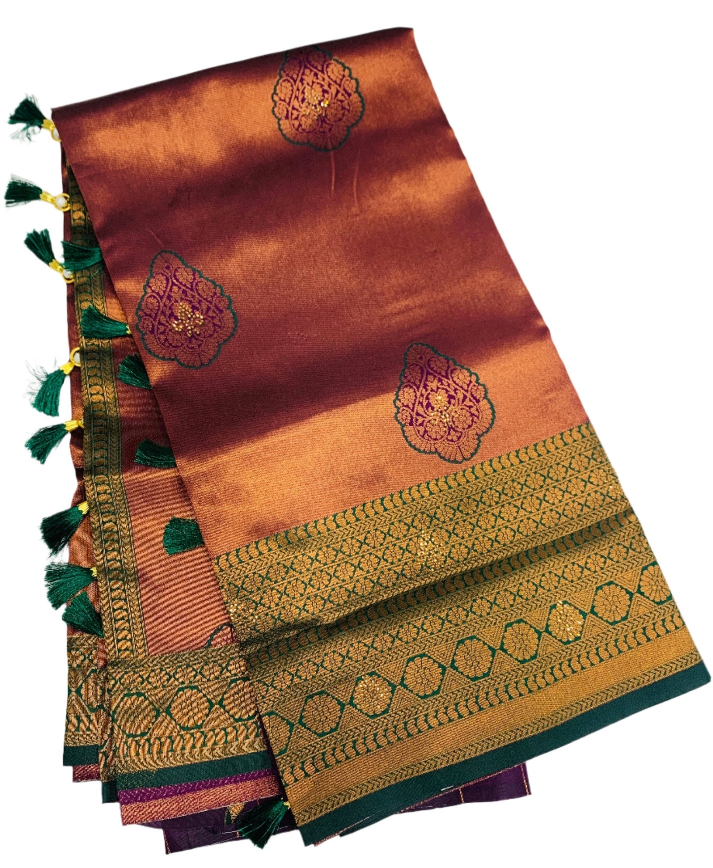 Art Silk Saree Brown Shade with Green Border