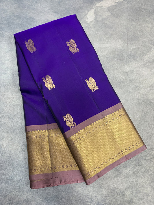 Pure Kanchipuram Silk Saree Blue Colour with Light Lavender Border