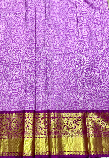 Lavender shade Vegan Silk Kids Pattu Pavadai with Contrast border for age above 10 years