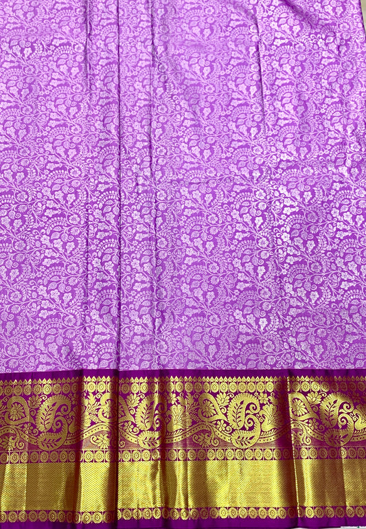 Lavender shade Vegan Silk Kids Pattu Pavadai with Contrast border for age above 10 years