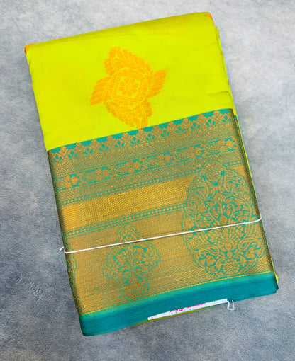 Soft Silk Casual Saree Apple Green Colour with Rama Green and Golden Colour Border