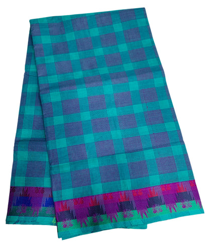 Chettinad Cotton Saree Sapphire Colour with Checked Design