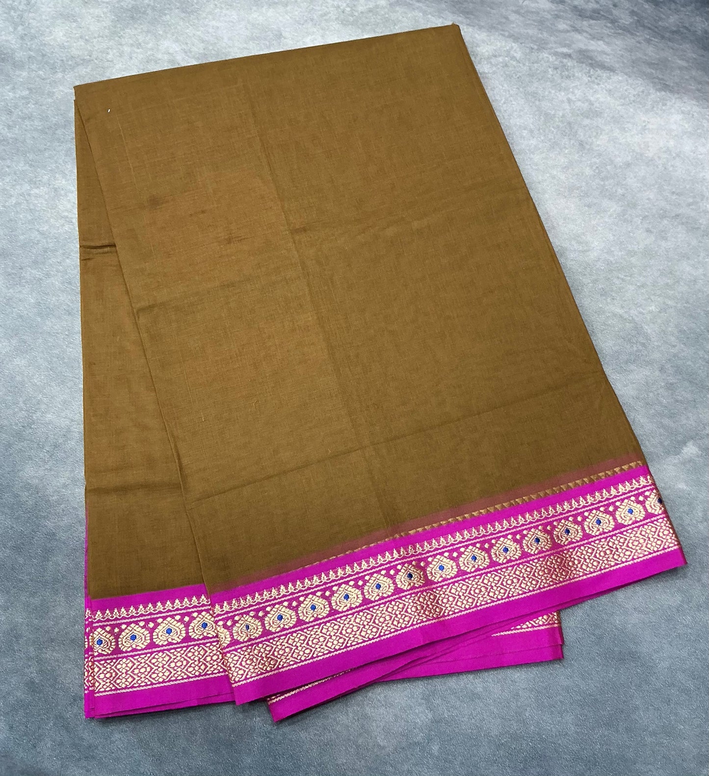 Chettinad Cotton Saree Brown Colour with Pink Colour with Thread Work Border