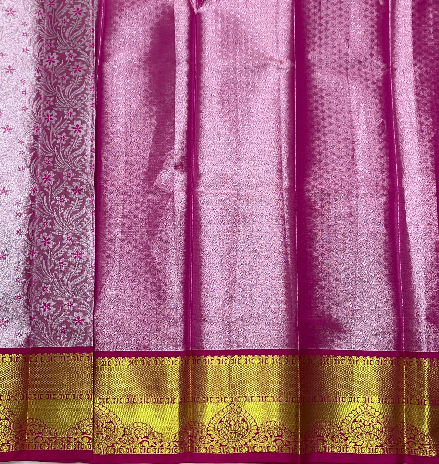 Baby Pink Shade Vegan Silk Kids Pattu Pavadai with Contrast Border for age 2 to 5