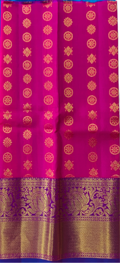 Pink shade vegan silk Kids Pattu Pavadai with Golden border for newborn to 2 Years