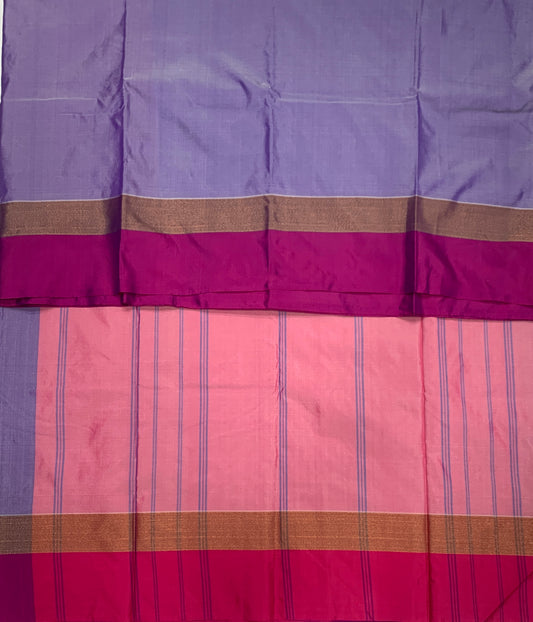 Arani Silk Saree Lavender Colour with Pink and Golden Zari Border