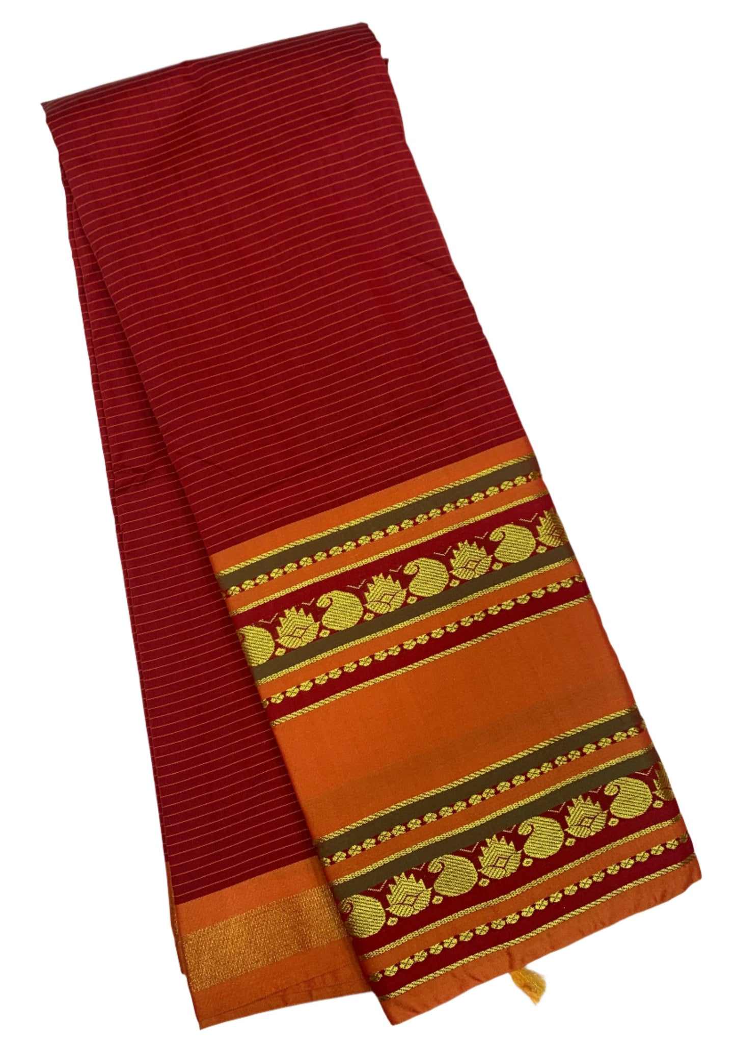 Arani Silk Saree Maroon Colour with Orange and Mango Design Border