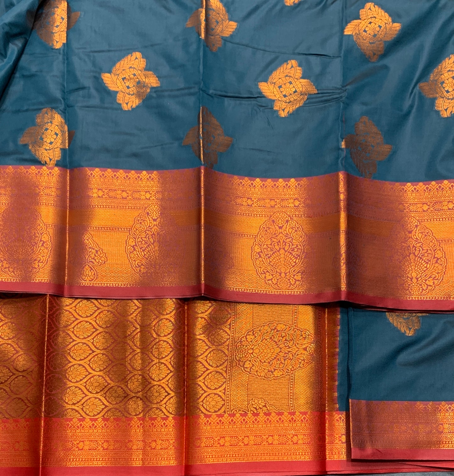Soft Silk Casual Saree Navy Blue Colour with Maroon and Golden Colour Border