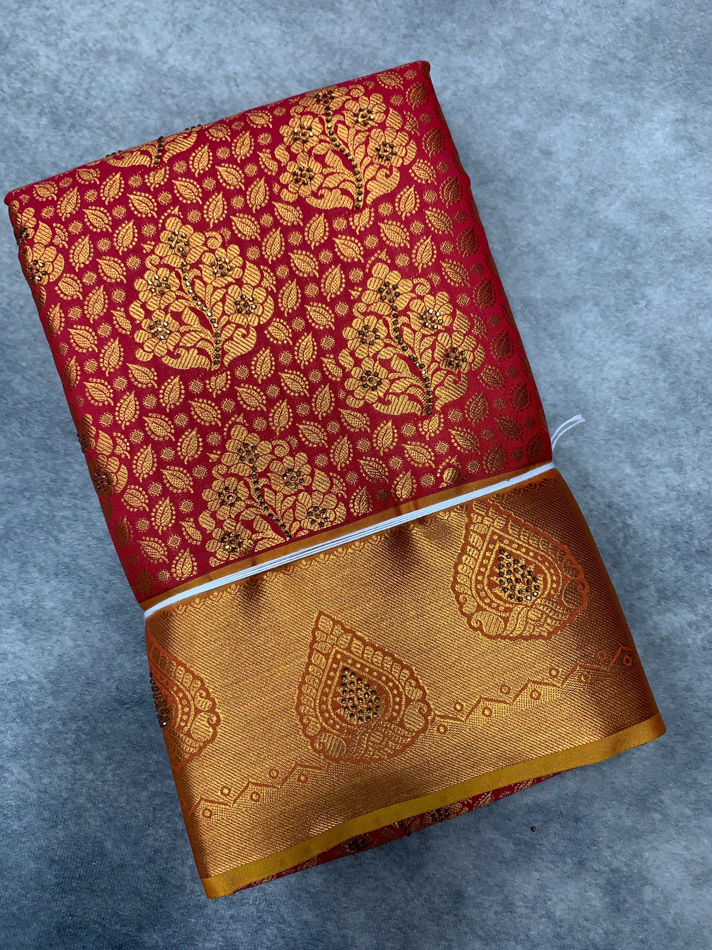 Vegan Silk Saree Redish Pink Colour with Copper and Golden Yellow Border