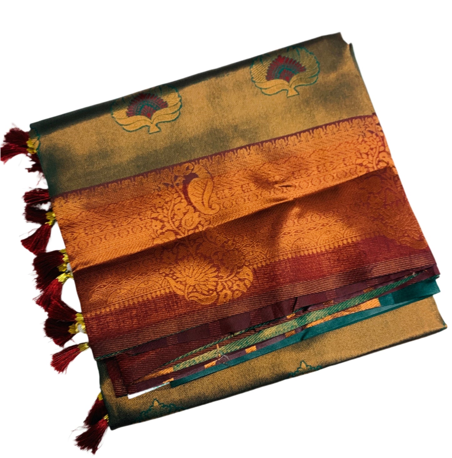 Art Silk Saree Green Colour with Maroon Border