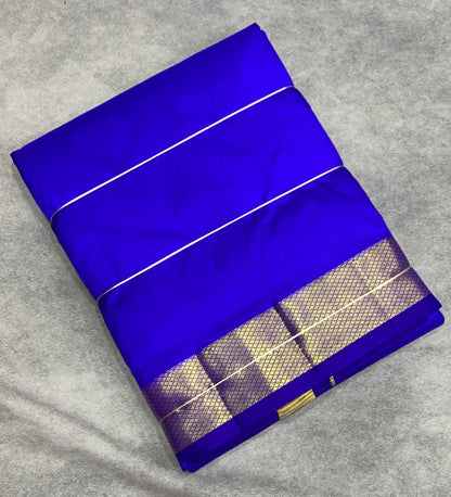 9X5 Pure Silk Dhoti Violet with Large Golden Zari Border